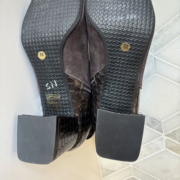 Ron White 38/7.5 Ankle Boot Zipper Block Heel Linzi Brown Croc Cashmere Suede - Picture 10 of 11